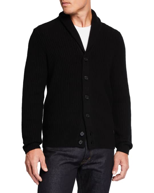 Men's Chunky Melange Cashmere Shawl-Collar Cardigan Sweater