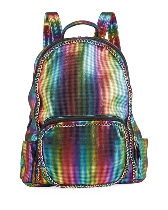 Bari Lynn Girl's Chained Rainbow Striped Metallic Backpack | Neiman Marcus