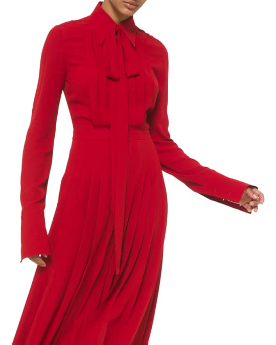 Michael Kors Collection Pleated Shirt Dress With Neck Tie | Neiman Marcus