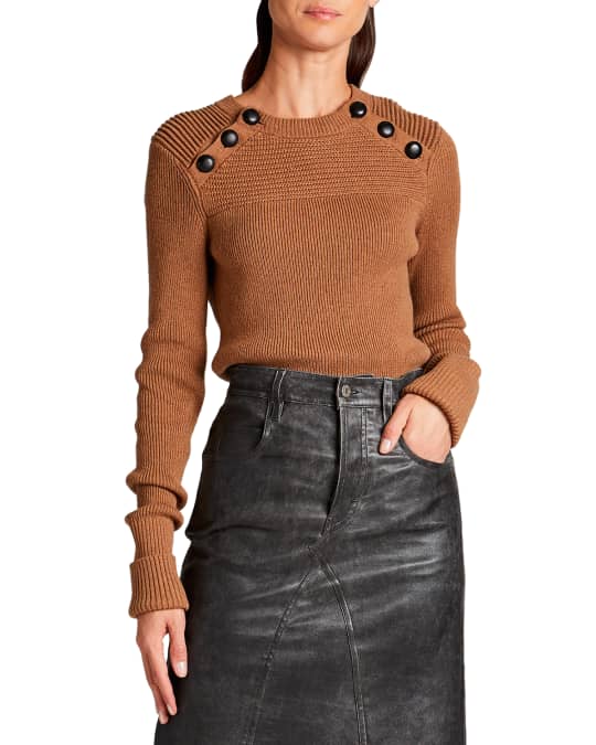 Etoile Isabel Marant Koyle Crewneck Sweater with Buttons | Neiman Marcus