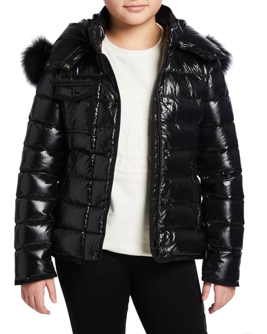 Girl's Armoise Quilted Puffer Jacket w/ Fur-Trim Hood, Size 8-17