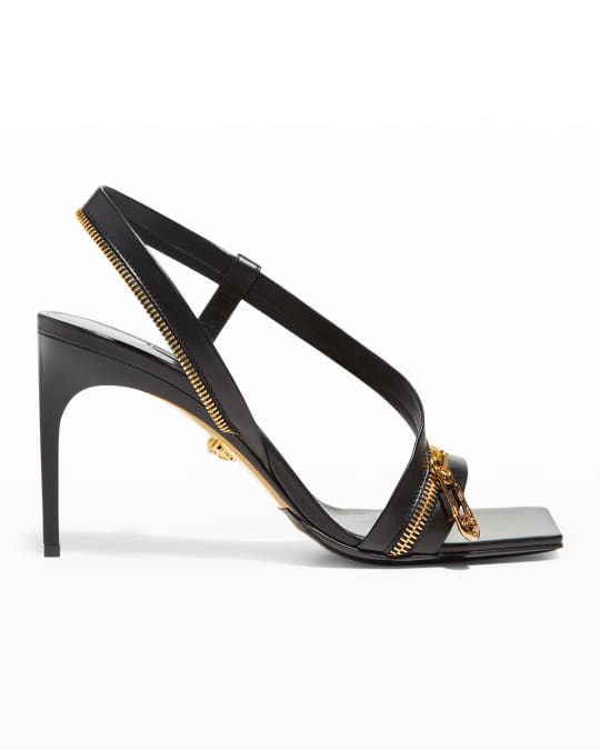 Versace Golden Zipper Stiletto Sandals | Neiman Marcus