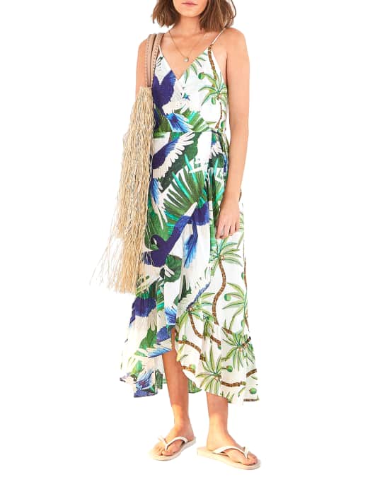 Farm Rio Mixed Palm Wrap Dress | Neiman Marcus