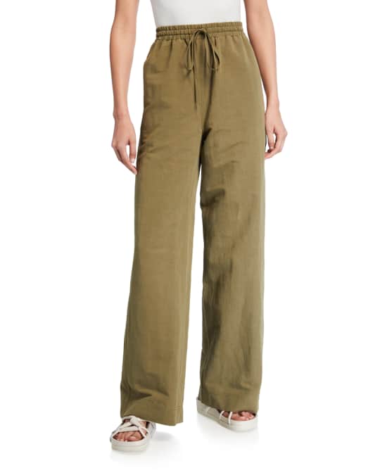 Co Wide-Leg Linen Trousers with Drawstring | Neiman Marcus