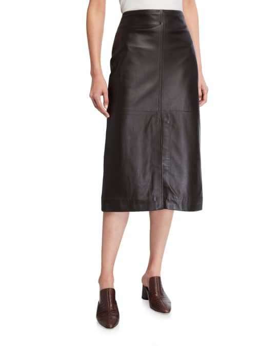 Knee-Length Paneled Leather Skirt
