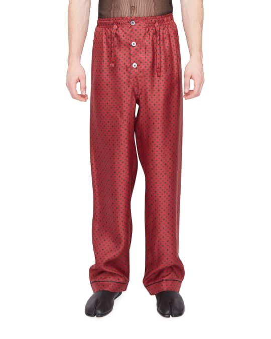 Men's Printed Silk Button-Front Pajama Pants