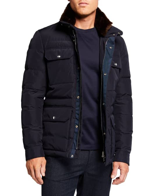 Men s 4 Pocket Field Jacket with Fur Collar