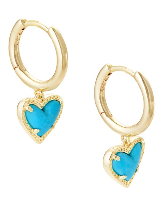 Kendra Scott Ari Heart Pendant Necklace in Rose Gold and Ari Heart Huggie Earrings in Rose Gold Set for Women
