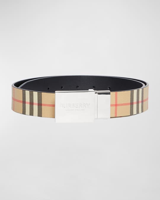 Burberry Men s Signature Check Belt w Plaque Neiman Marcus