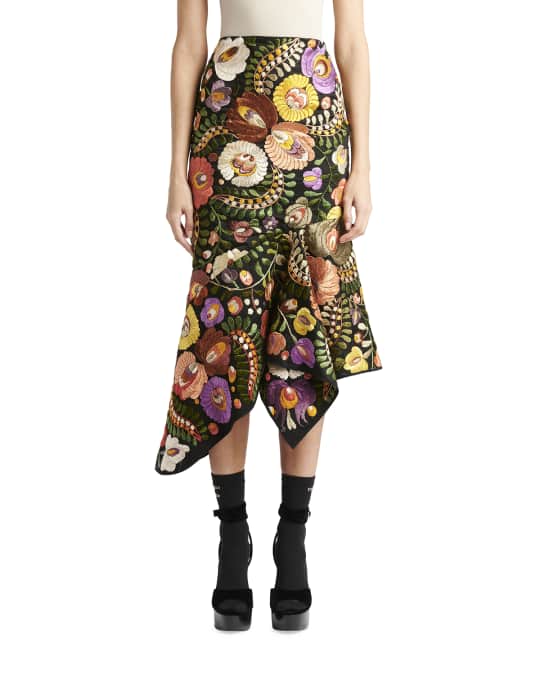 Embroidered shop godet skirt