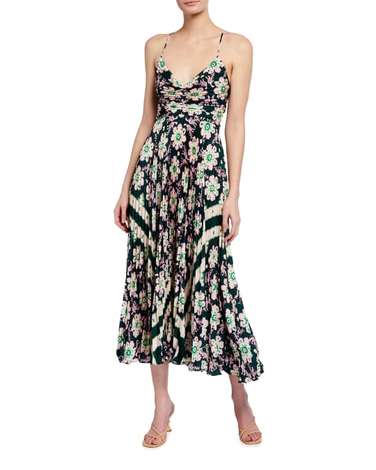 A.L.C. Gemini Pleated Printed Midi Dress | Neiman Marcus