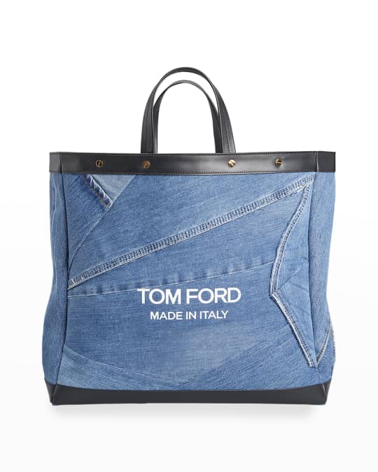 Medium Denim Logo Shopping Tote Bag