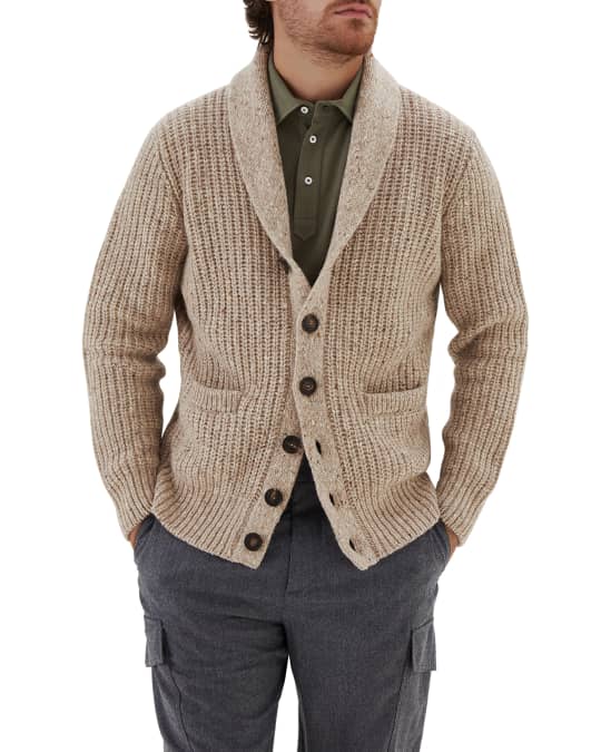Brunello Cucinelli Men's Shawl-Collar Melange Cardigan Sweater | Neiman ...