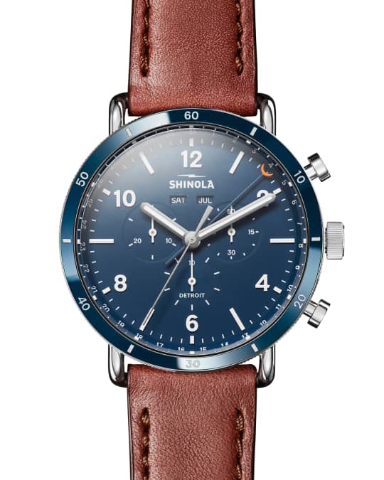 Men s 45mm Canfield Chronograph Watch w Leather Strap