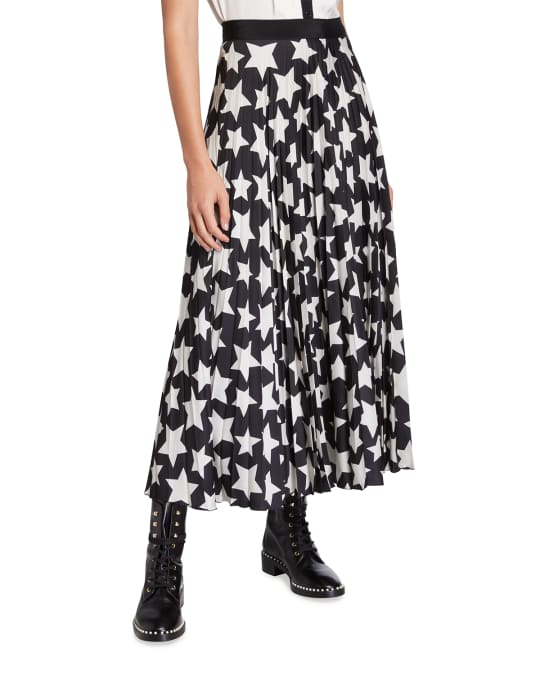 Maison Common Pleated Star-Print A-Line Skirt | Neiman Marcus