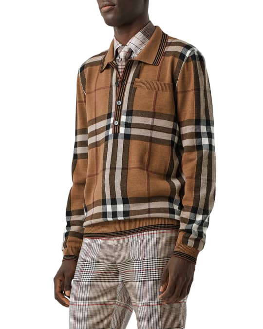 Burberry Men's Runway Knit Check Polo Shirt | Neiman Marcus