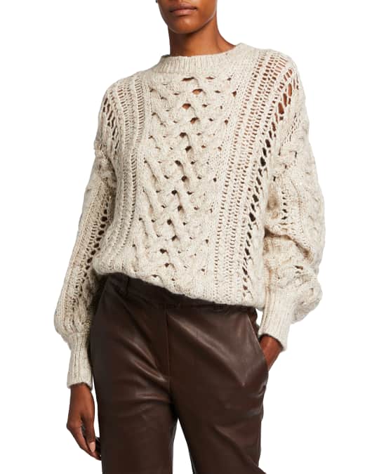 Brunello Cucinelli Cashmere-Blend Ribbed Cable-Knit Sweater | Neiman Marcus