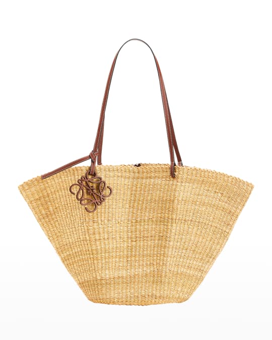 Shell Basket Bag in Elephant Grass with Leather Handles