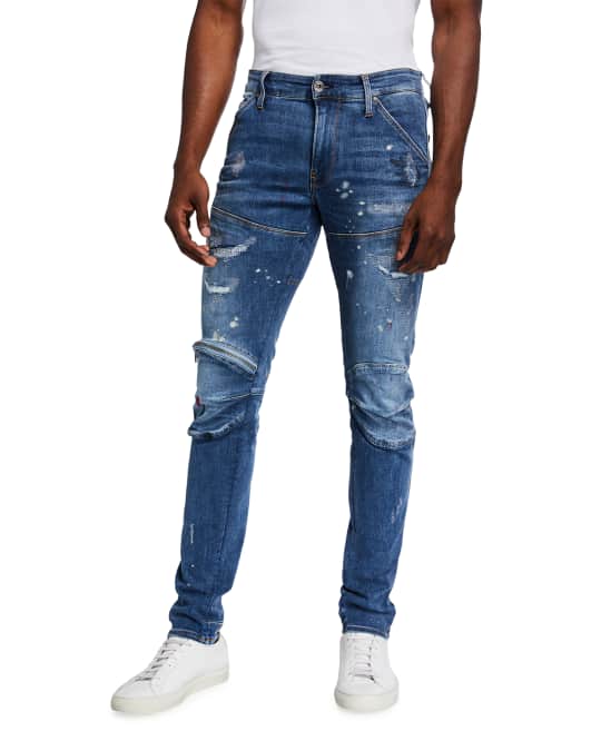 G-STAR RAW Men's Distressed Knee-Zip Skinny Jeans | Neiman Marcus
