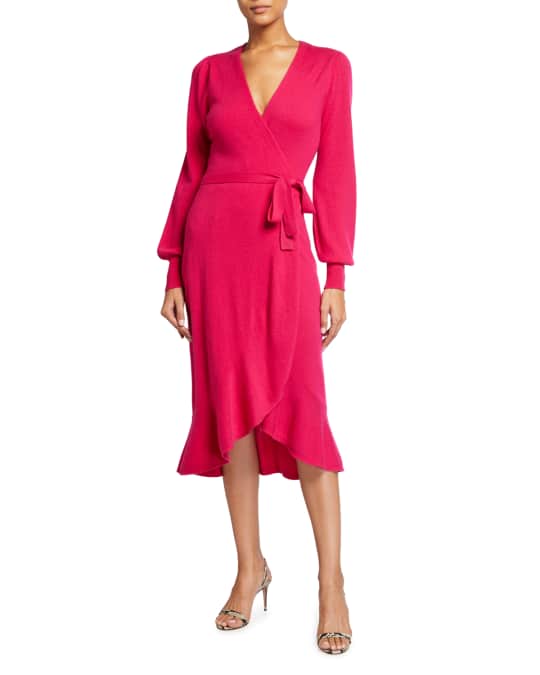 Diane von Furstenberg Kennedy Wool-Cashmere Midi Wrap Dress | Neiman Marcus