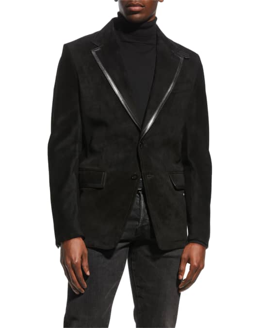 TOM FORD Men's Suede Blazer w/ Tonal Leather Trim | Neiman Marcus