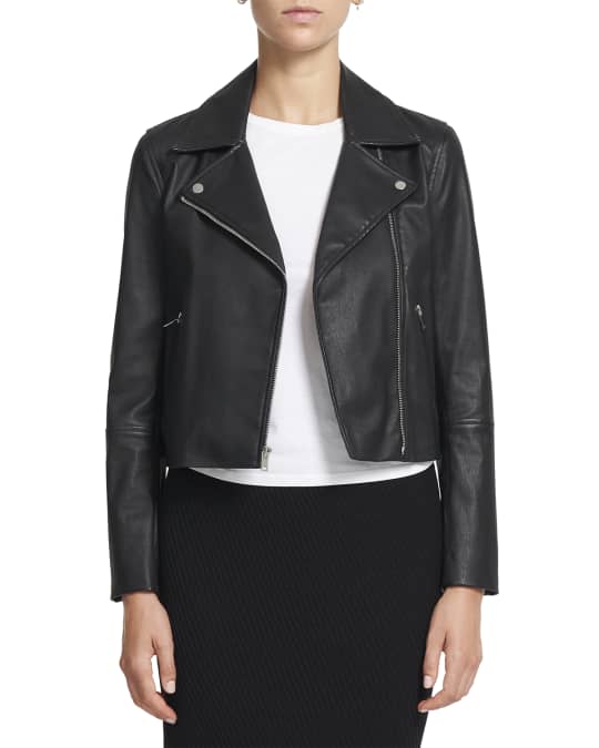 Theory Cropped Leather Moto Jacket | Neiman Marcus