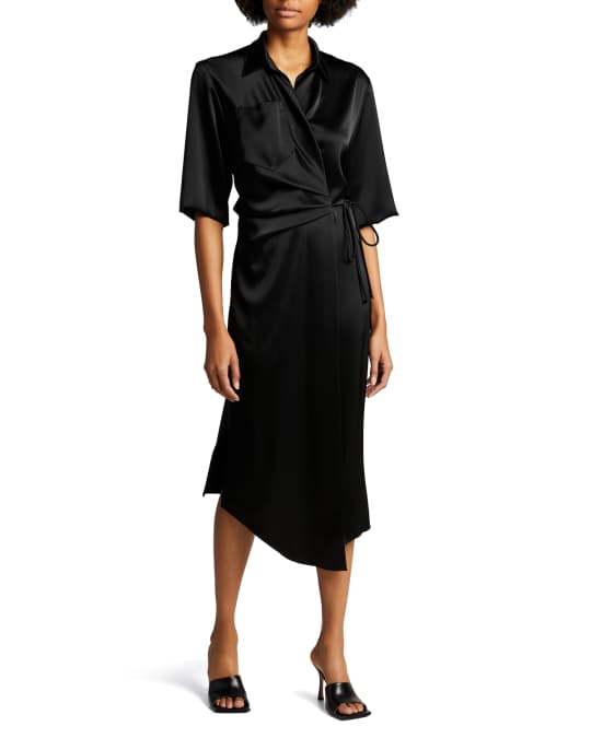 Nanushka Lais Half Sleeve Satin Midi Wrap Dress Neiman Marcus