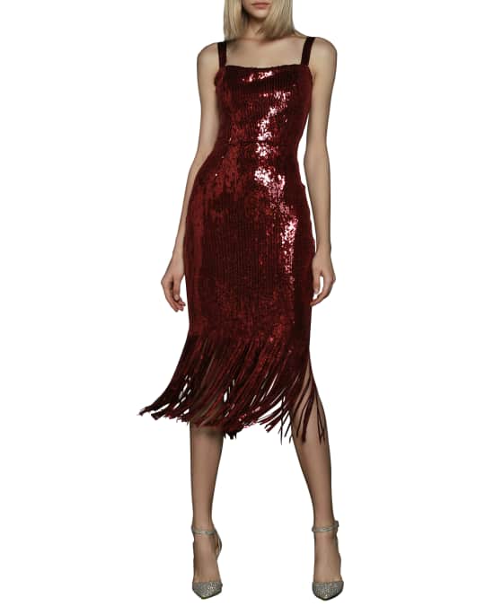 Bronx and Banco Cherie Sequined Midi Fringe Dress | Neiman Marcus