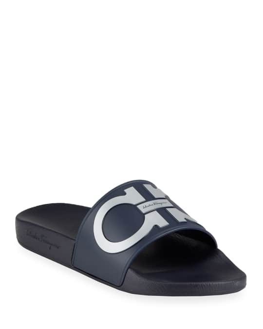 Ferragamo Men's Groove 2 Gancini Pool Slide Sandals | Neiman Marcus