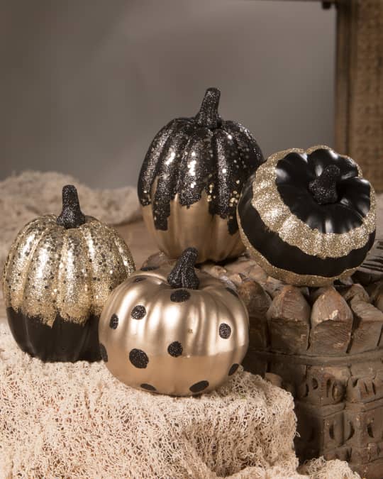 Bethany Lowe Black and Gold Pumpkins, Set of 4 | Neiman Marcus
