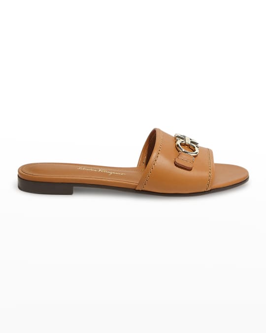 Salvatore Ferragamo Rhodes Gancini Leather Slide Sandals | Neiman Marcus