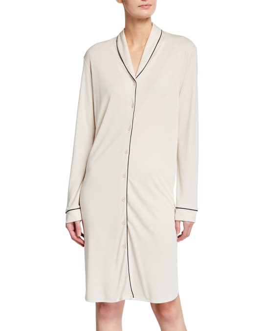 Hanro Natural Comfort LongSleeve ButtonFront Sleep Shirt Neiman Marcus