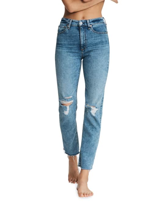 Rag Bone Nina High-Rise Ankle Cigarette Knee-Rip Jeans Neiman