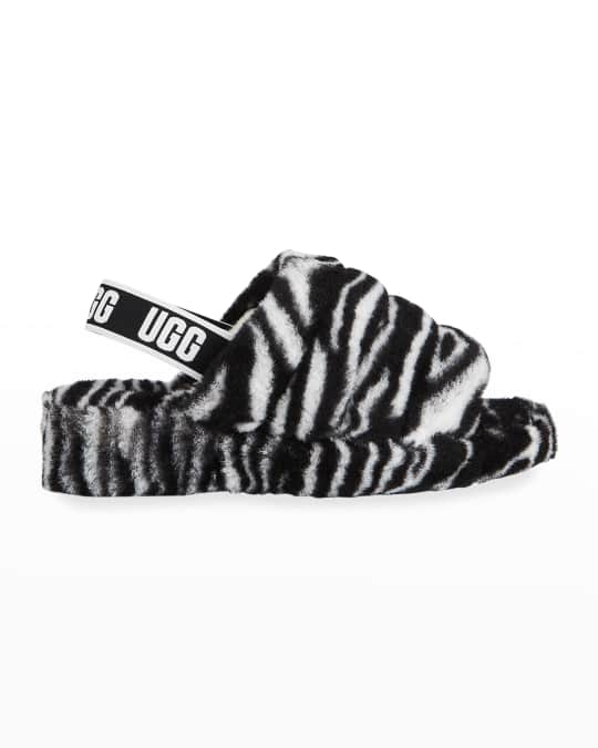 UGG Fluff Yeah Zebra Print Shearling Platform Slippers Neiman Marcus