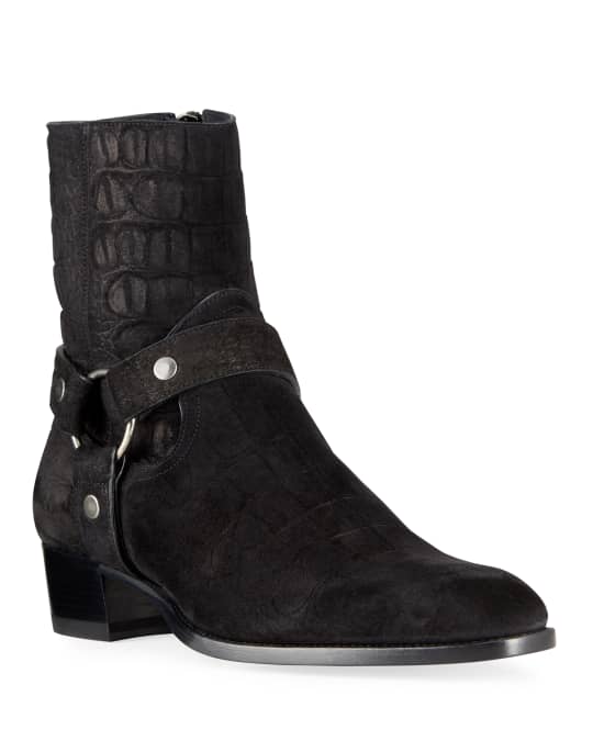 Saint Laurent Men s Wyatt Harness Suede Boots Neiman Marcus