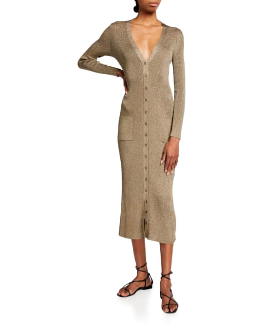 Valentino Metallic Ribbed Sweater Dress Neiman Marcus