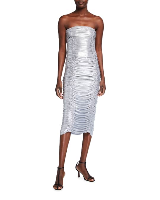 Norma Kamali Slinky Ruched Metallic Strapless Dress | Neiman Marcus