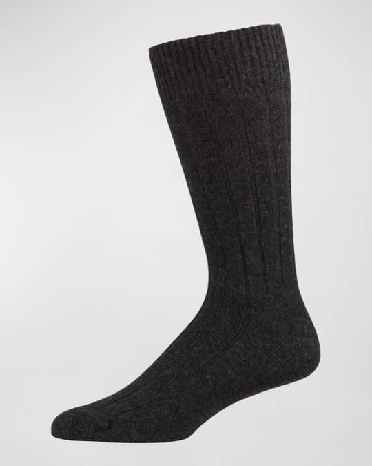 Marcoliani Men's Ribbed Cashmere Dress Socks | Neiman Marcus
