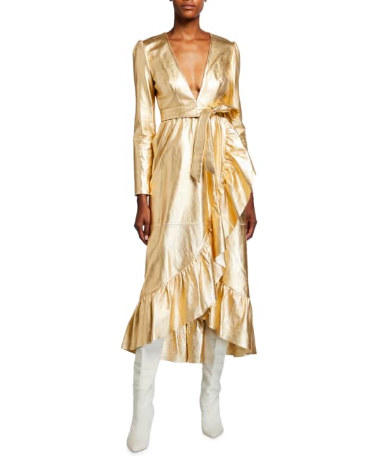Zimmermann Ladybeetle Metallic Leather Wrap Midi Dress | Neiman Marcus