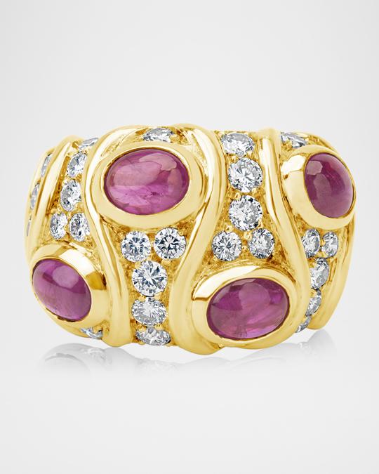 Andreoli 18K Yellow Gold Diamond and Ruby Statement Ring, Size 7 ...