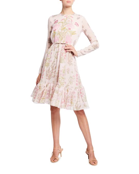 Giambattista Valli Floral Print Ruffle Hem Silk Dress | Neiman Marcus