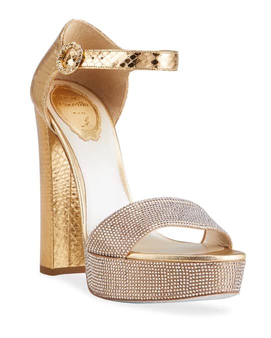 Rene Caovilla Satin Crystal Studded Platform Sandals | Neiman Marcus