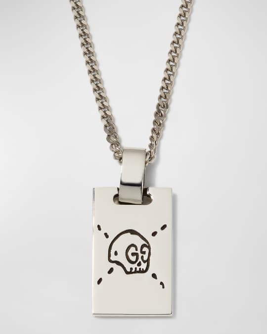 Gucci Men's Sterling Silver Ghost Tag Pendant Necklace Neiman Marcus