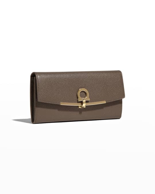 Ferragamo Icona Leather Continental Wallet w Hanging ID Tag Neiman Marcus