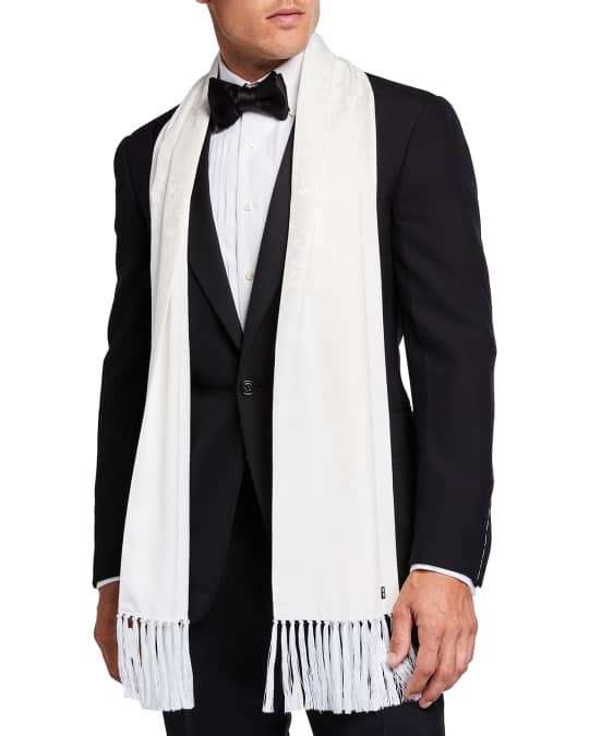 Stefano Ricci Men's AC1 Solid Silk Scarf w/ Fringe Neiman Marcus