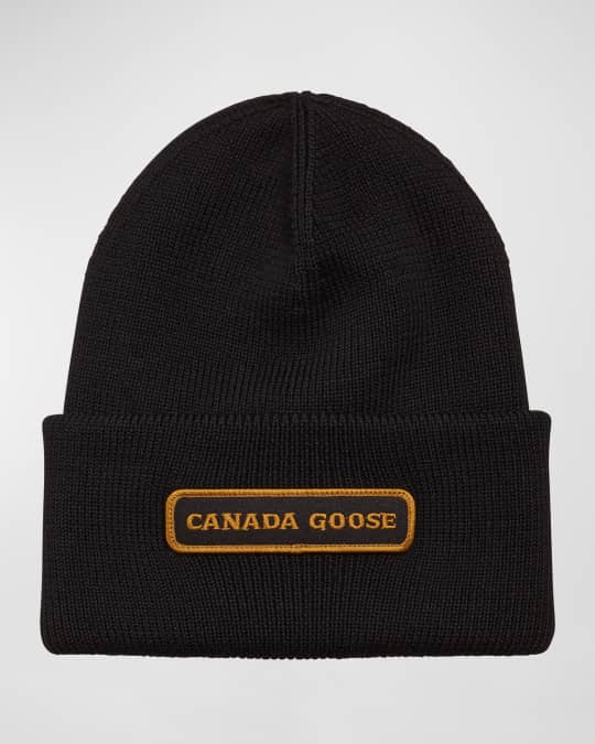 Canada Goose Men s Emblem Rib Knit Wool Beanie Hat Neiman Marcus