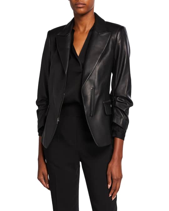 Kobi Halperin Caden Gathered Sleeve Leather Jacket | Neiman Marcus