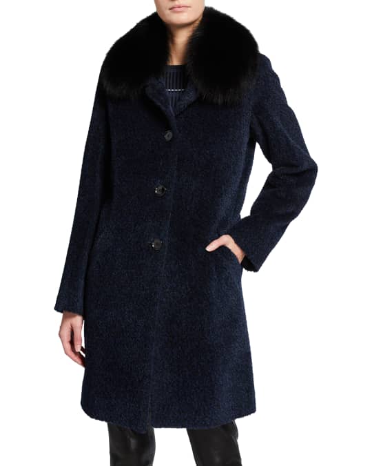 Sofia Cashmere Long-Sleeve Fur-Collar Cocoon Coat | Neiman Marcus