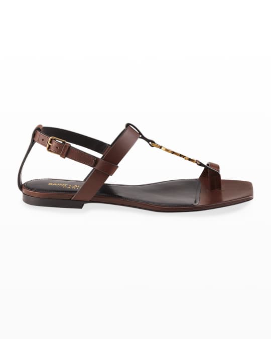 Saint Laurent Cassandra Toe-Ring YSL Flat Sandals | Neiman Marcus