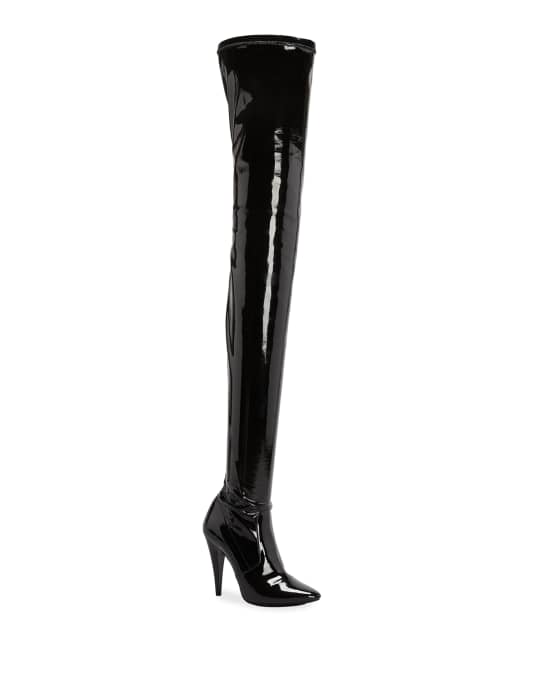 Saint Laurent Aylah Patent Over-the-Knee Cone-Heel Boots | Neiman Marcus